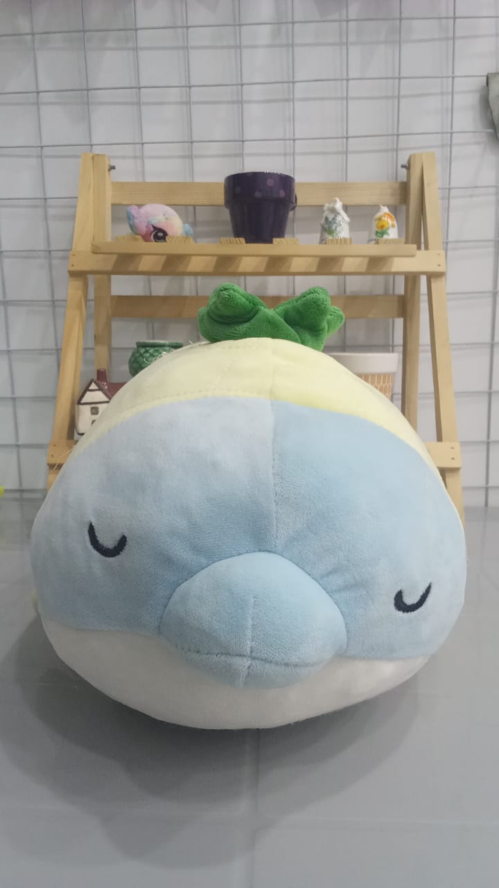 Daiso Pineapple Dolphin Whale 16" Pillow Plush Yellow Blue Stuffed Toy.