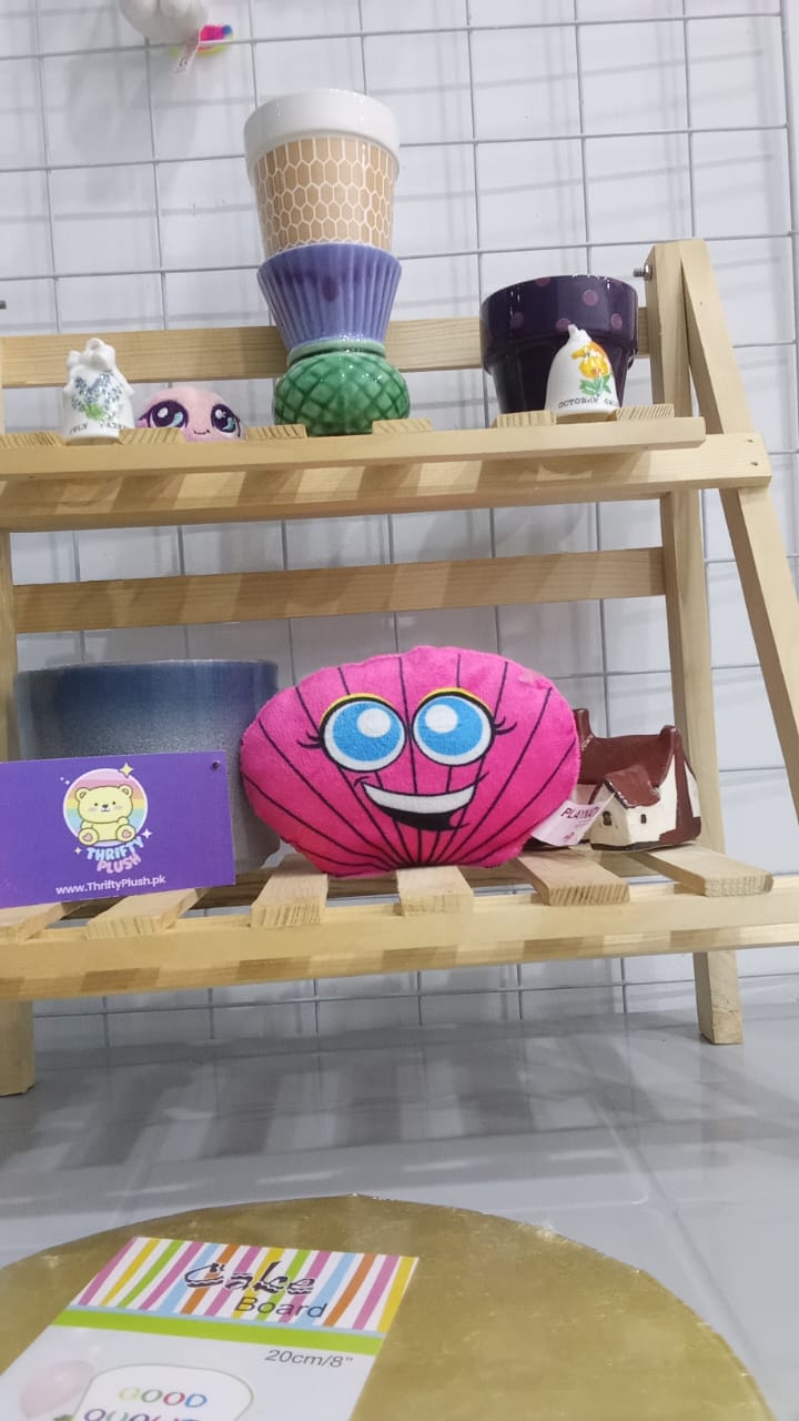 PInk, Smiling Plush Toy Shaped Like A Clam Or Seashell,