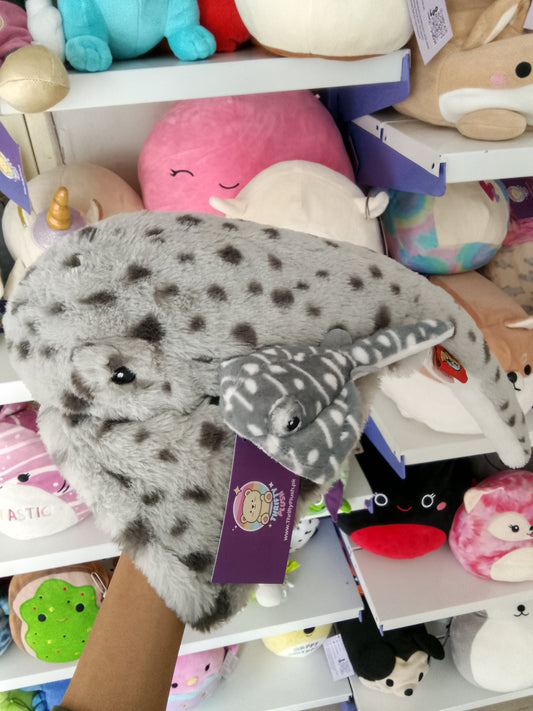 Rhode Island Novelty plush stingray stuffed animal with a smaller baby stingray attached.
