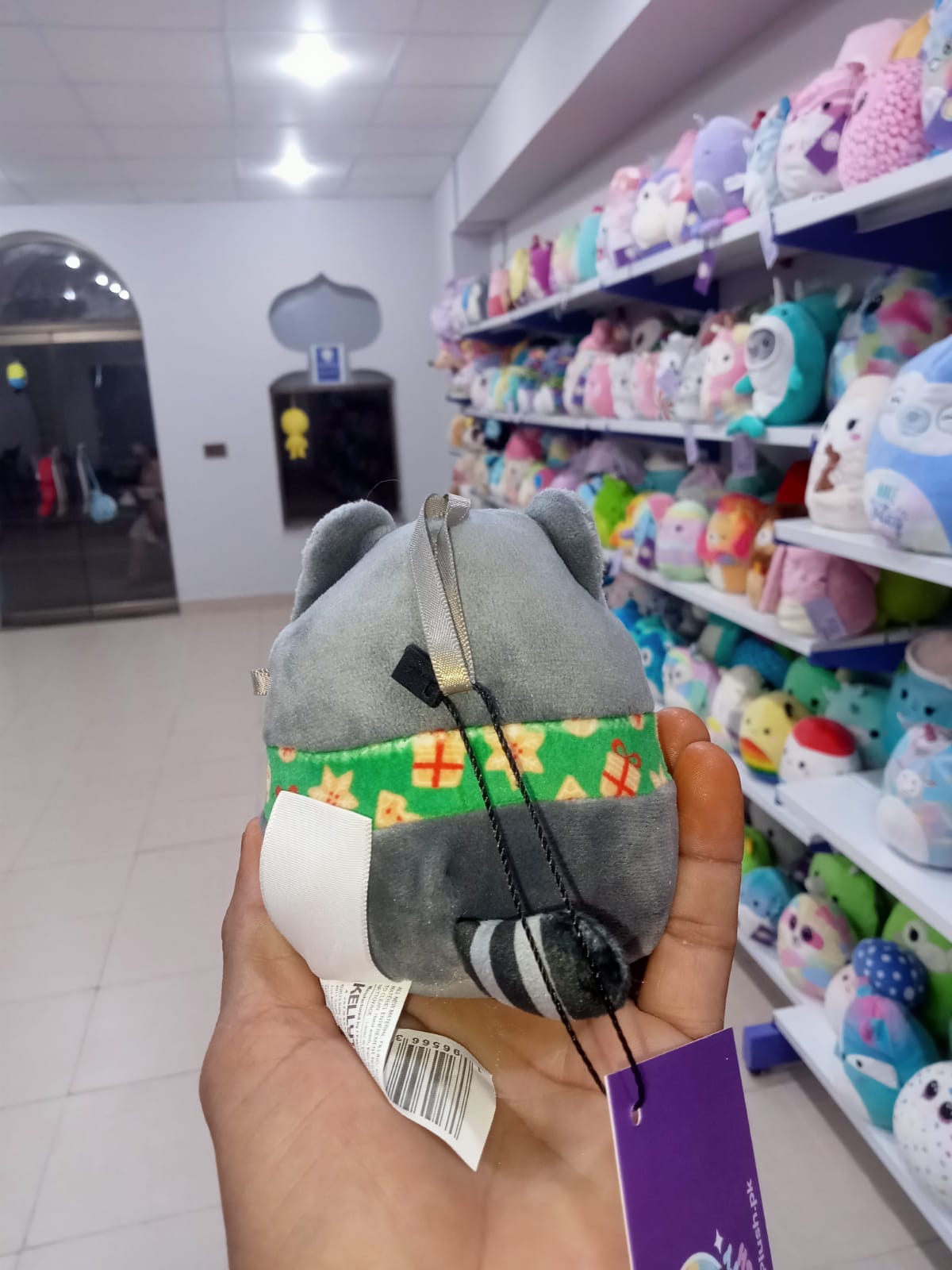 Rocky the Raccoon, a popular character from the Squishmallows Holiday collection.