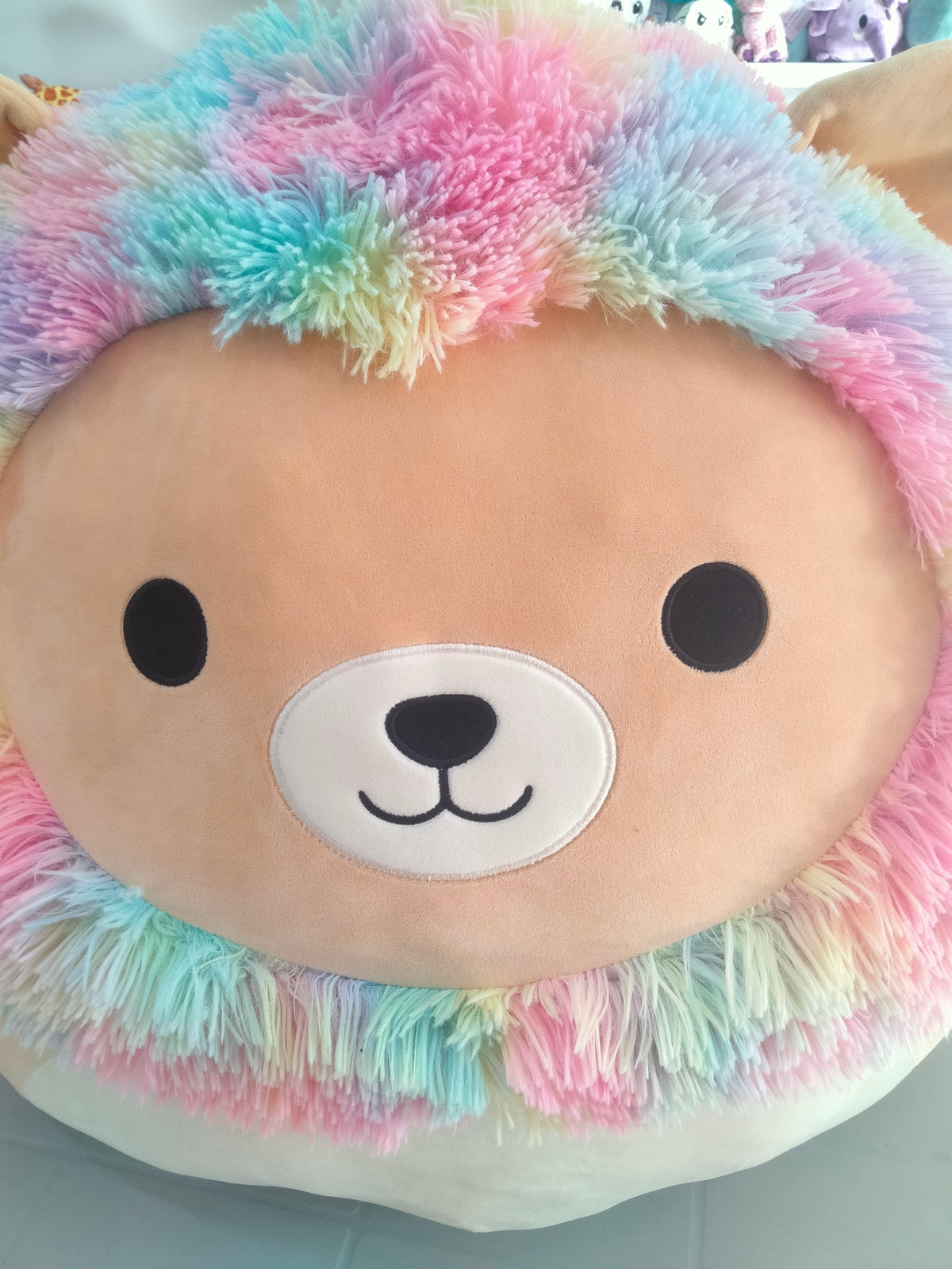 Leonard the Rainbow Lion Squishmallow plush toy.