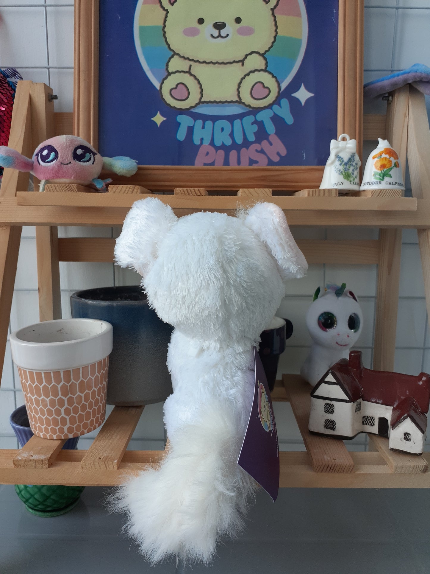 Ty Beanie Boo Named Phoenix, A White Fennec Fox With Large, Sparkly Golden Eyes And Pink 
