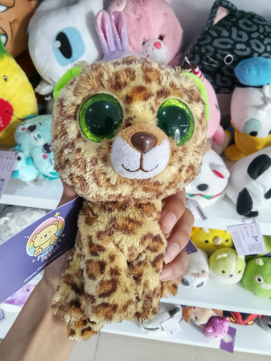 Ty Beanie Boo Speckles the Leopard plush toy featuring green sparkle eyes.