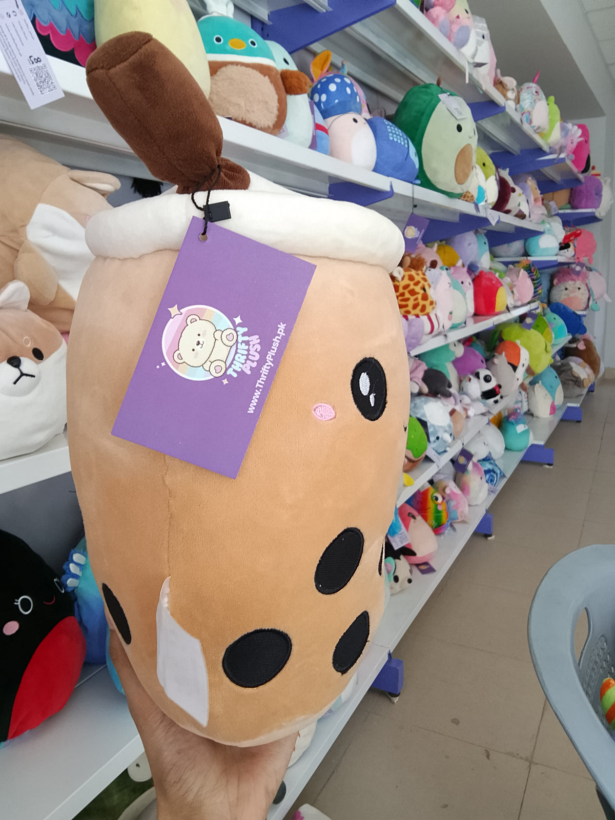 Boba Milk Tea plush doll bubble tea cup with tapioca pearls.