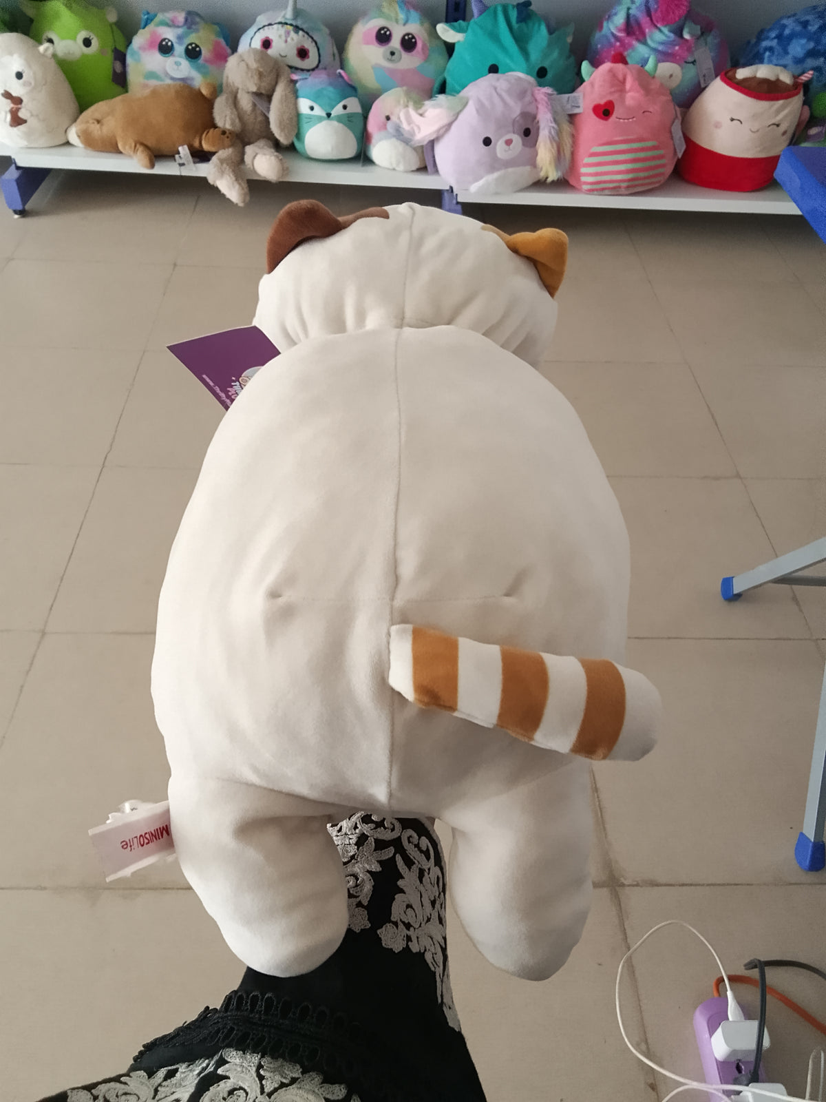 Miniso Standing Kitten plush pillow toy featuring a soft white and brown design.
