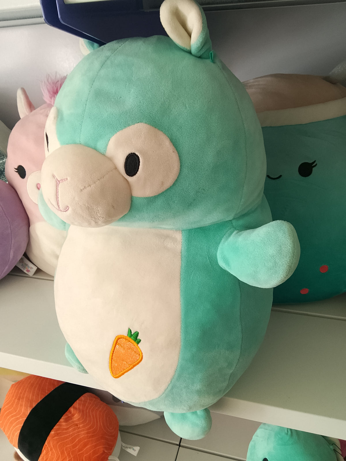 Squishmallow Hug Mees "Pierre" Alpaca plush in mint green.