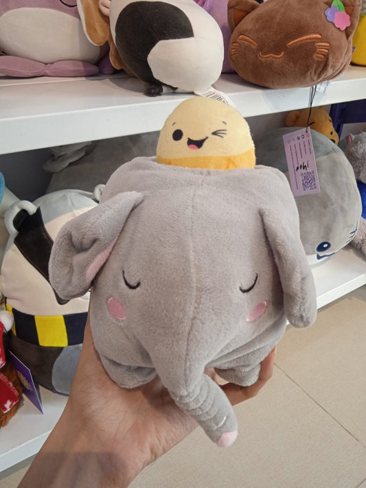 Grey Elephant with Yellow Chick Plush Toy