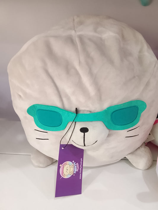 SAMEZU Sunglass Mochi Plush Yummy Seal character stuffed animal with teal goggles.