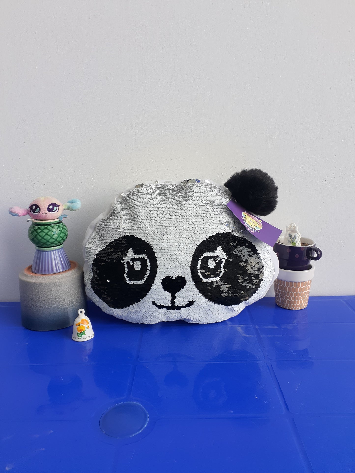 Reversible Sequin Panda Cushion