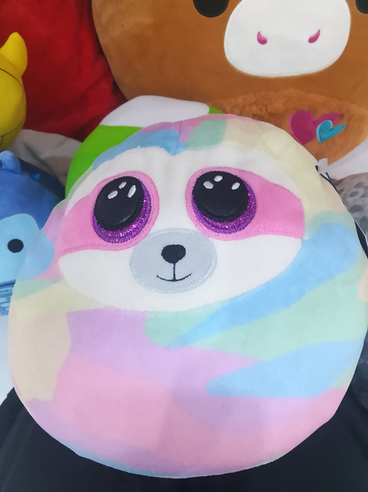 Ty Cooper Sloth Squish-A-Boo plush cushion pastel tie-dye pattern and sparkly purple eyes.