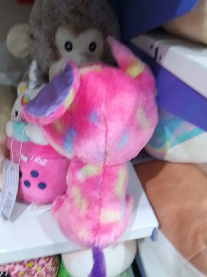 Ty Beanie Boos Cancun Chihuahua dog plush toy pink, yellow, and blue tie-dye fur and purple glitter eyes