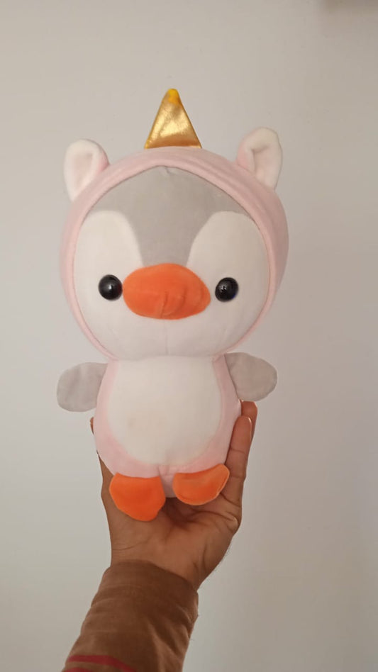 Cute Penguin Stuffed Animal Cosplay as a Pink Unicorn.