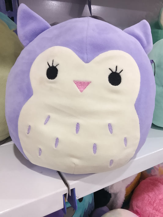 Kellytoy Squishmallows plush toy of the character Holly the Purple Owl.