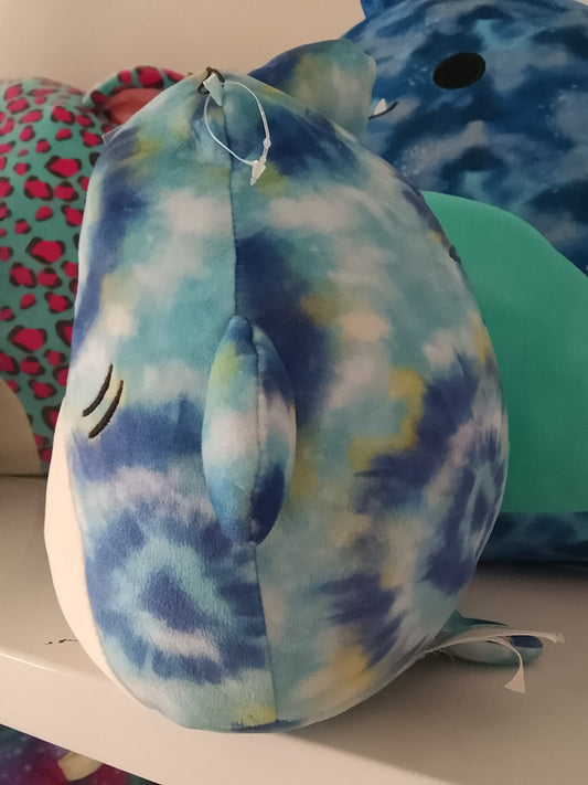 Squishmallows Luther the Blue Tie-Dye Tiger Shark plush toy.