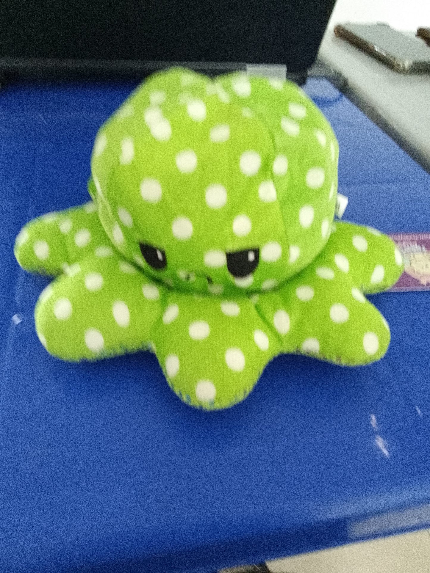 Green & multicolor reversible octopus plush toy.