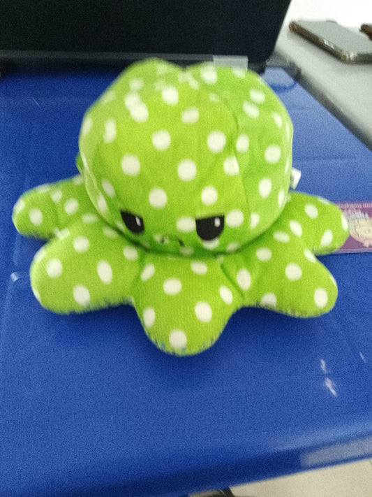 Green & multicolor reversible octopus plush toy.