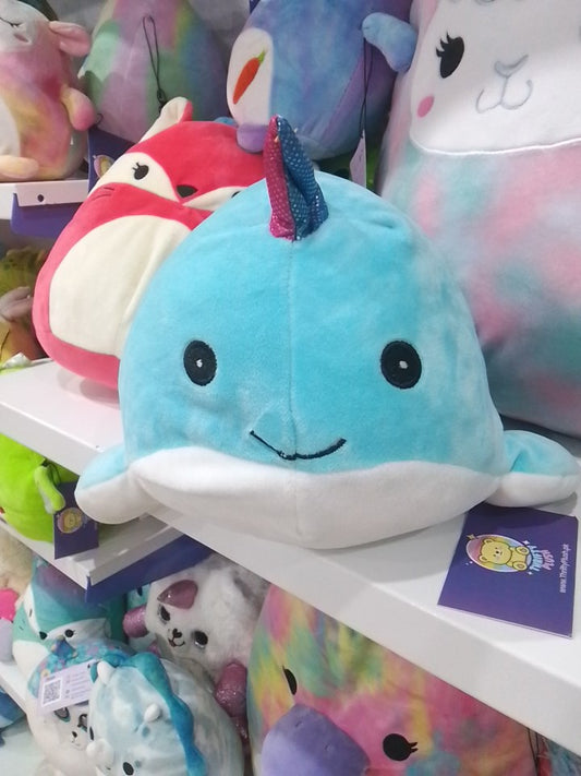 Squishmallows blue Wally the Narwhal plush toy
