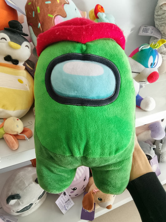 Toikido Among Us green plush toy featuring a red beanie accessory.
