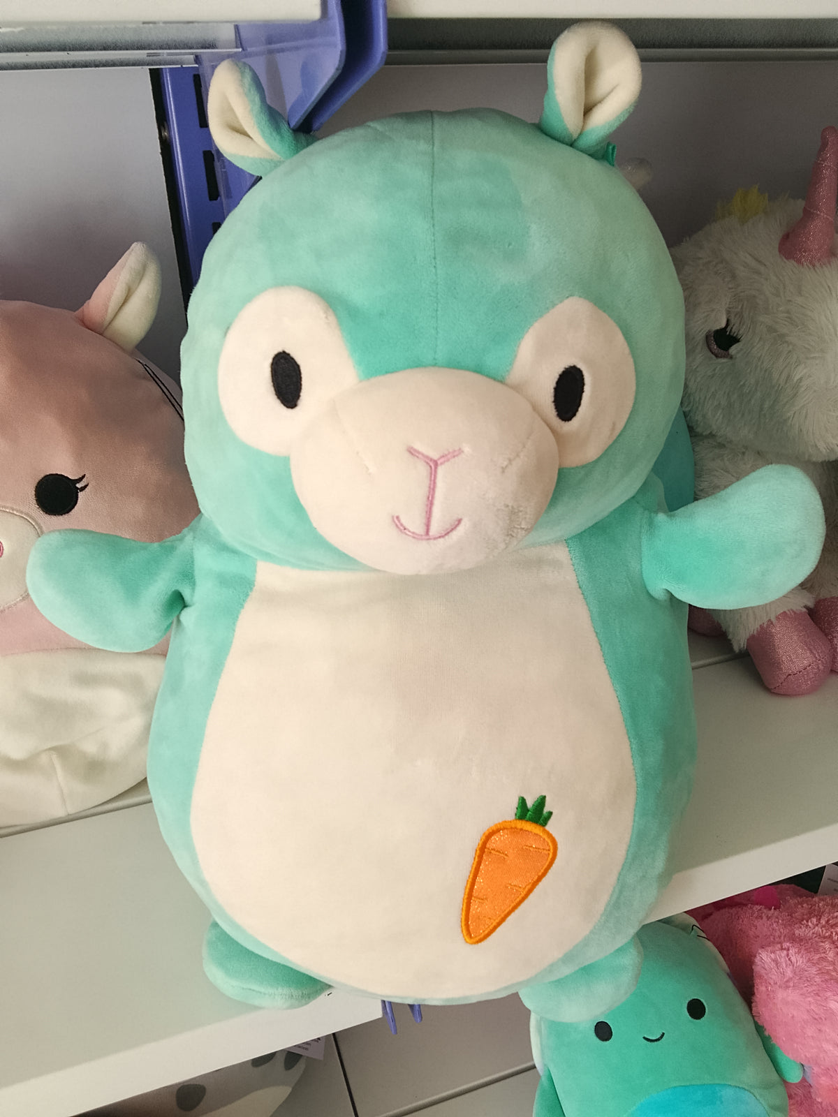 Squishmallow Hug Mees "Pierre" Alpaca plush in mint green.