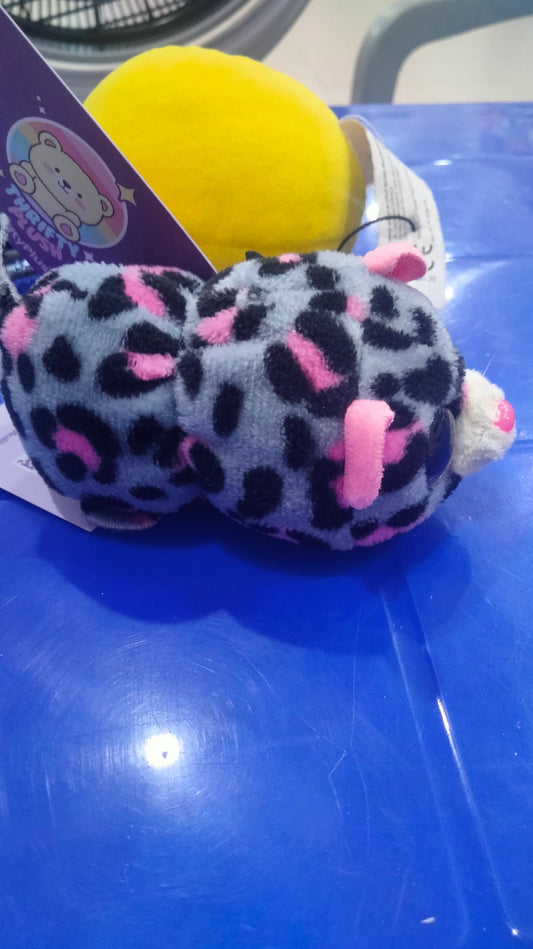 Ty Teeny Tys Miles the Leopard plush toy with a gray, black, and pink color scheme