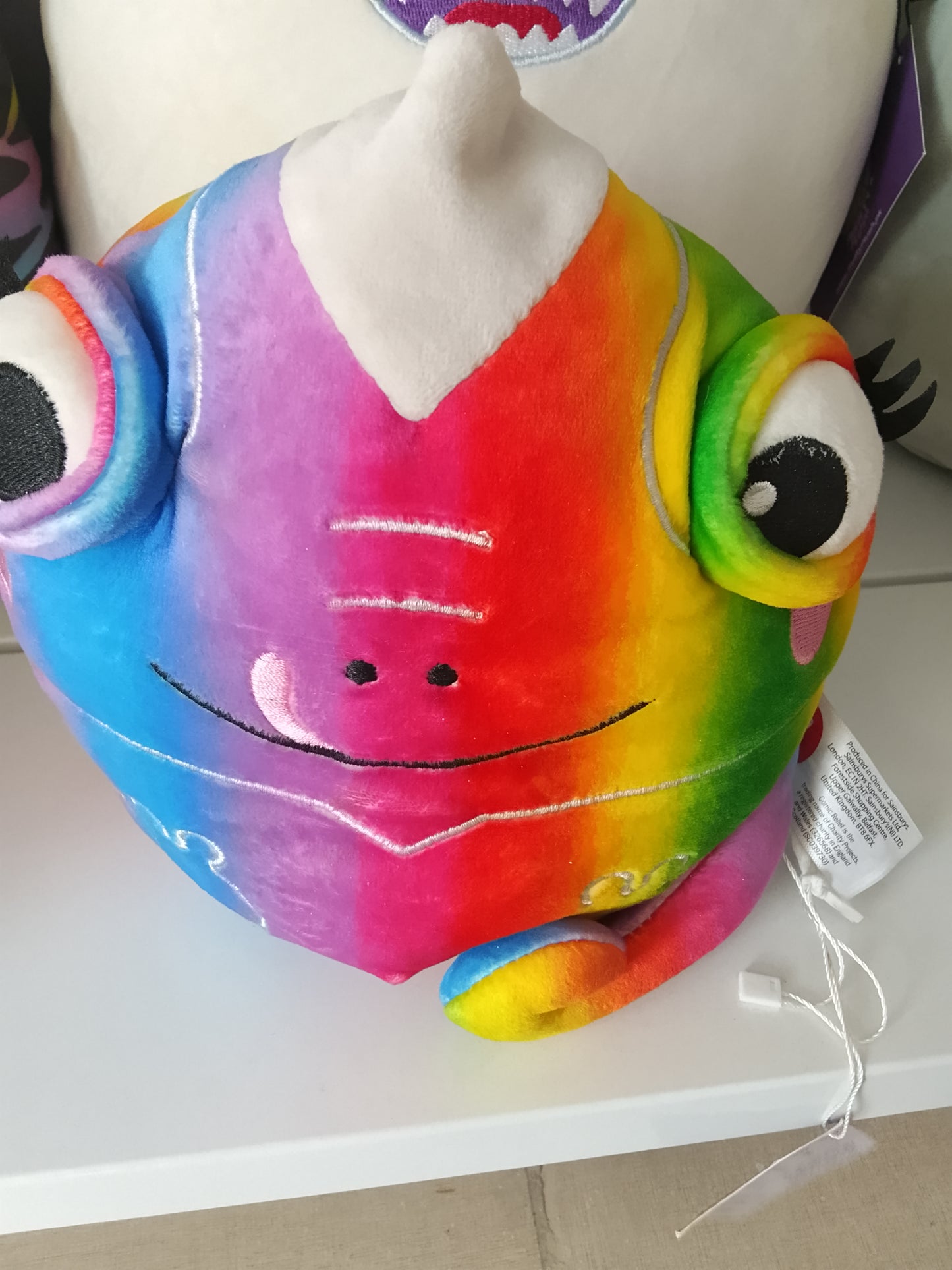 colorful chameleon plush toy, Red Nose Day "Cam" chameleon.