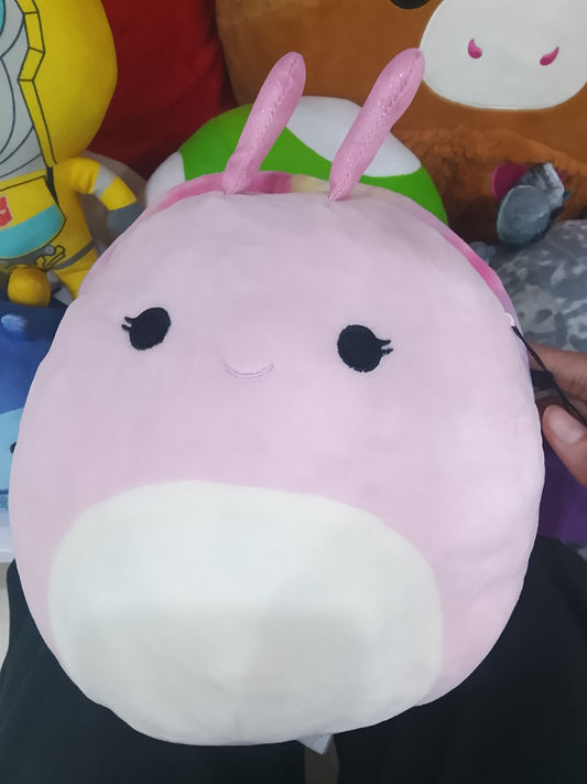 Squishmallow plush toy named Silvina the Snail, glittery antennae and a pastel tie-dye shell.