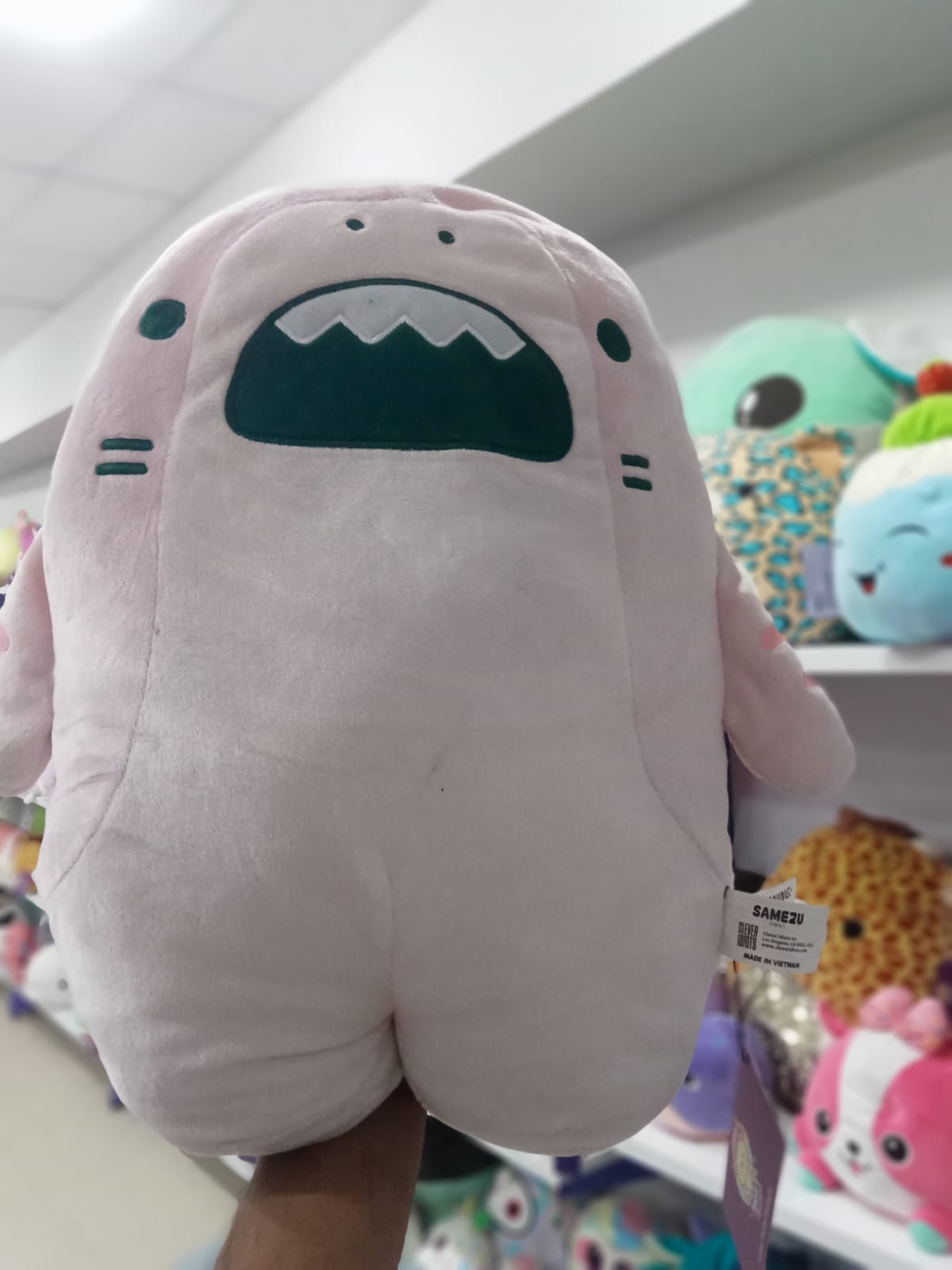 Samezu Pastel Pink Tiger Shark plush toy.