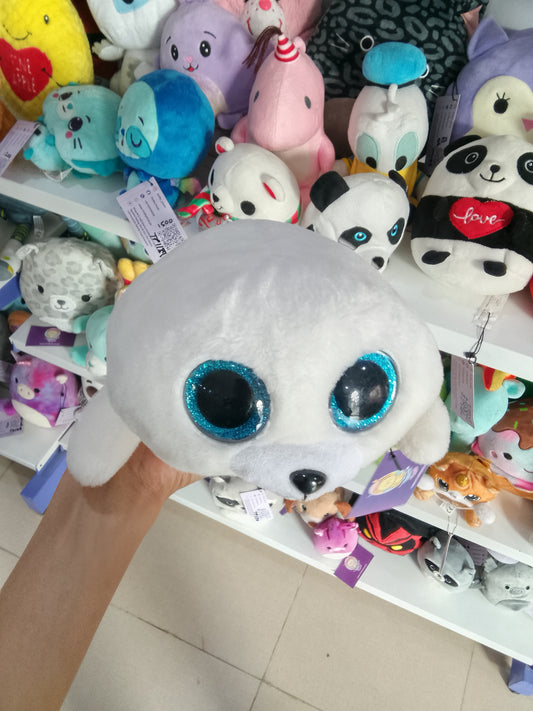 Ty Beanie Boos "Icy" white baby seal plush toy with large blue glitter eyes
