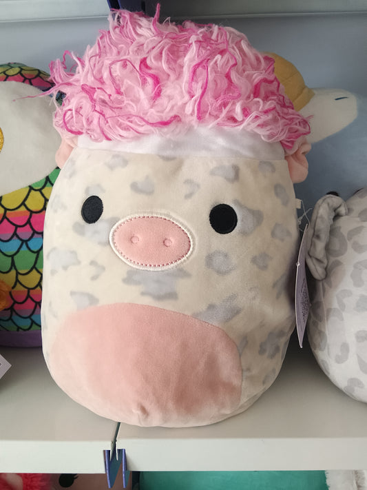 Squishmallows Squish-doos Rosie the Pig plush toy featuring a pink furry hairstyle.