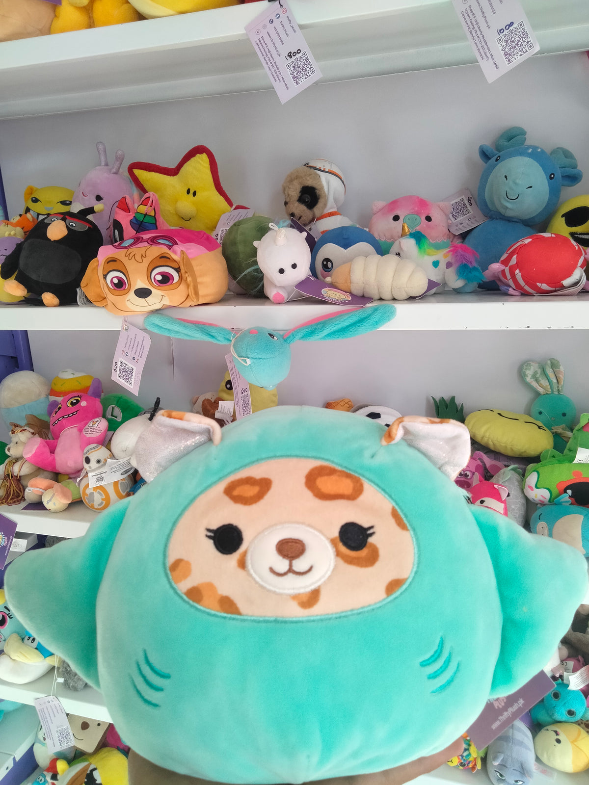 Squishmallows Lexie the Cheetah plush toy dressed in a stingray costume.