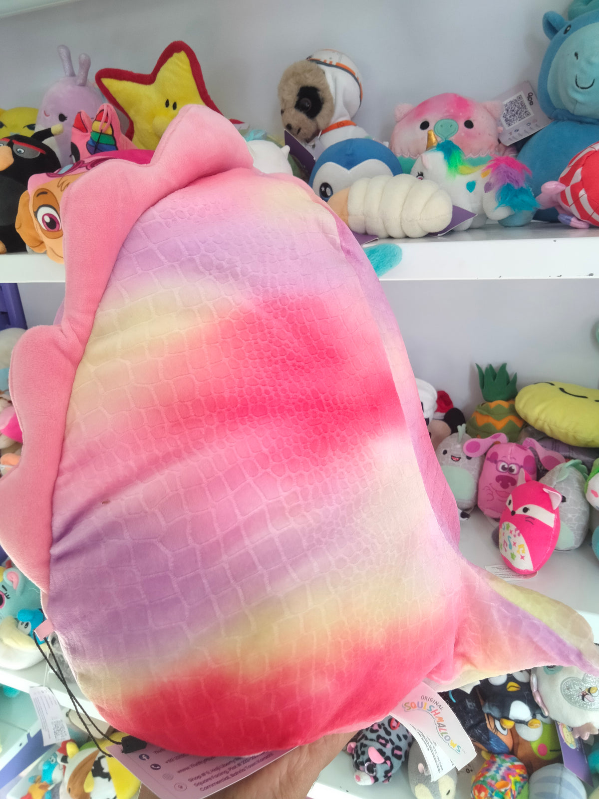 Squishmallows Trinity the Triceratops plush toy.
